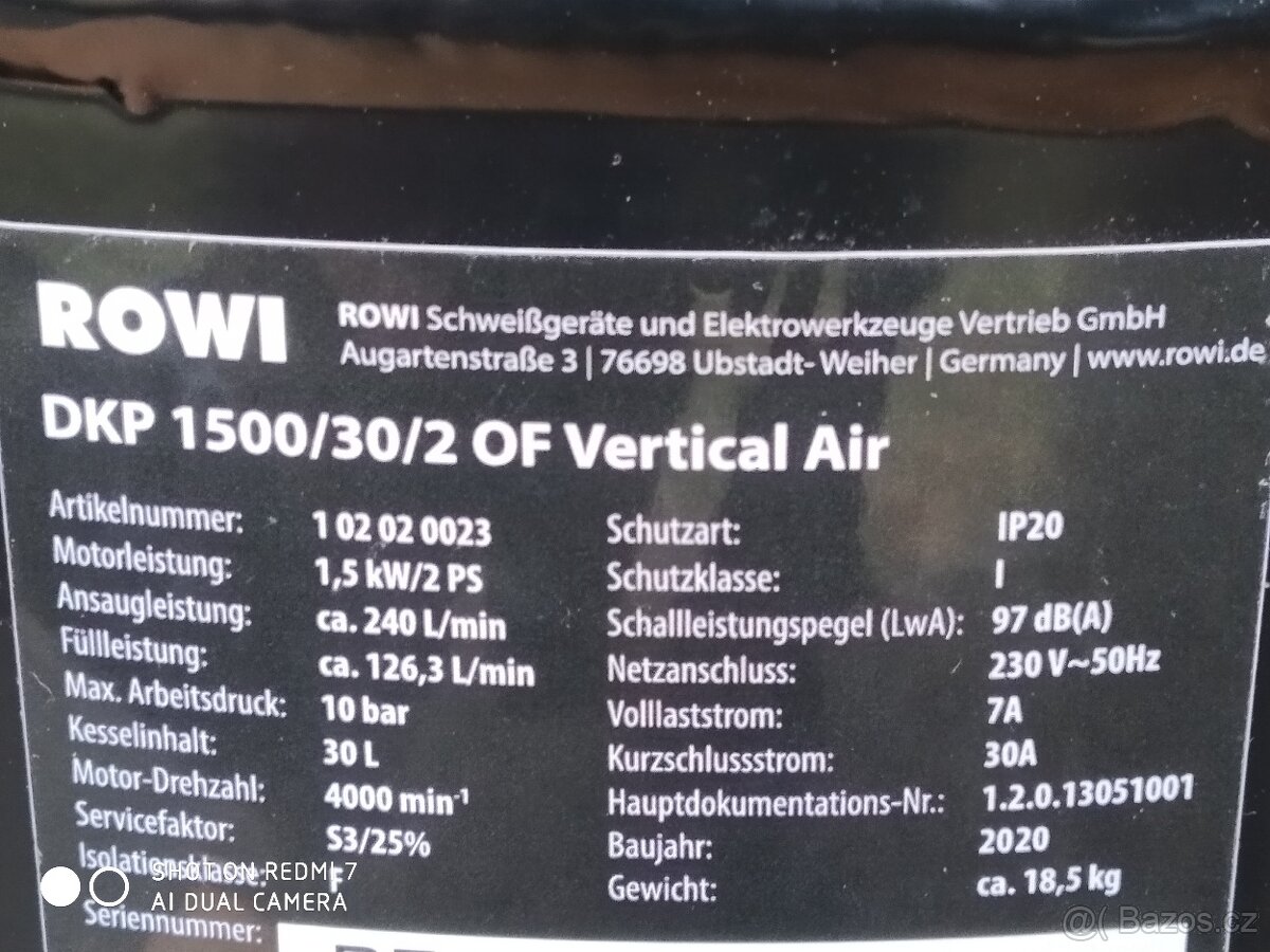 Prodám NEPOUŽITÝ Bezolejový kompresor ROWI DKP 1500/30/2 -10 - 6