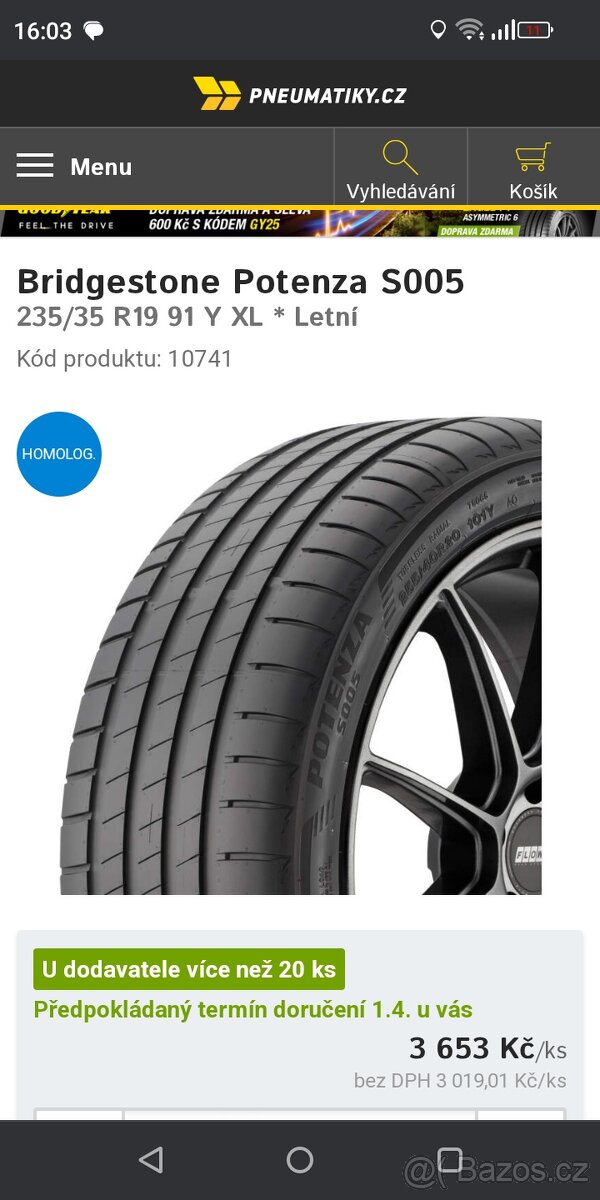 235/35 R19 XL Nové Bridgestone letní - 6