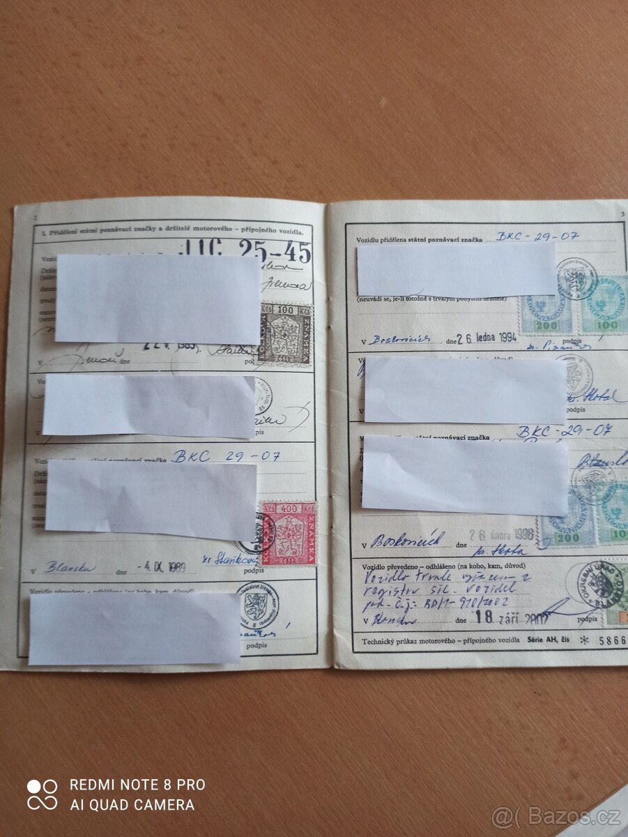 PRODÁM TECHNICKÉ PRŮKAZY škoda 105, 120 - 6