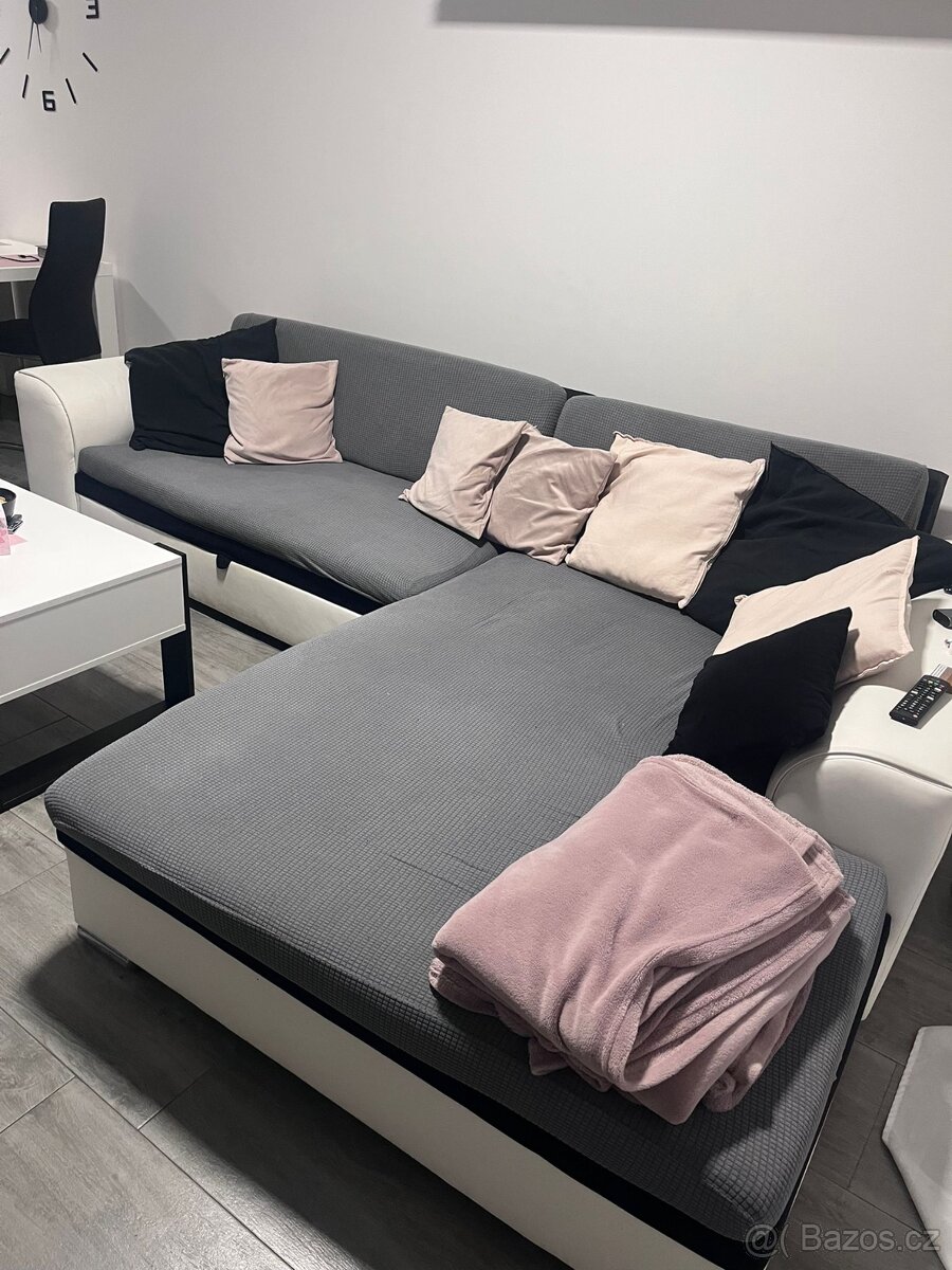 Rohová sedačka – levý roh – šedobílá kombinace, pohodlná, za - 6