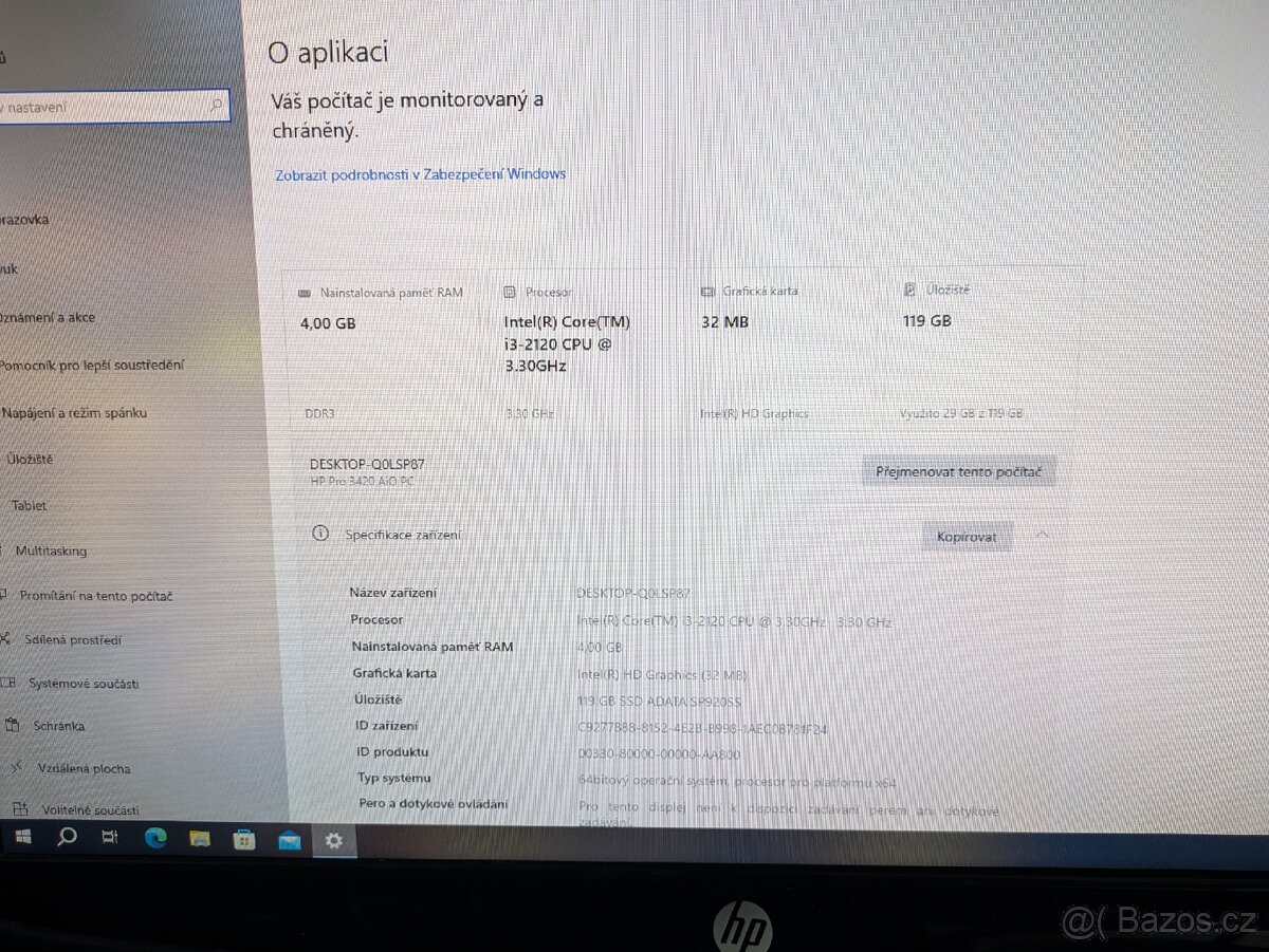 HP Pro 3420,CPU i3-2120, RAM 8GB, SSD 120GB,W10,All-in-One - 6
