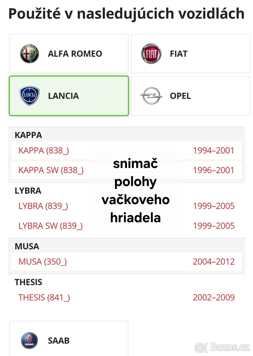 Snimac polohy vacky Afa, Fiat, Opel, Lancia, Saab - 6