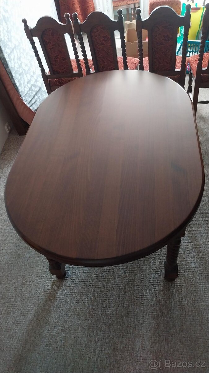 Stůl jídelní rustikální, 4 židle s čalouněním - 6