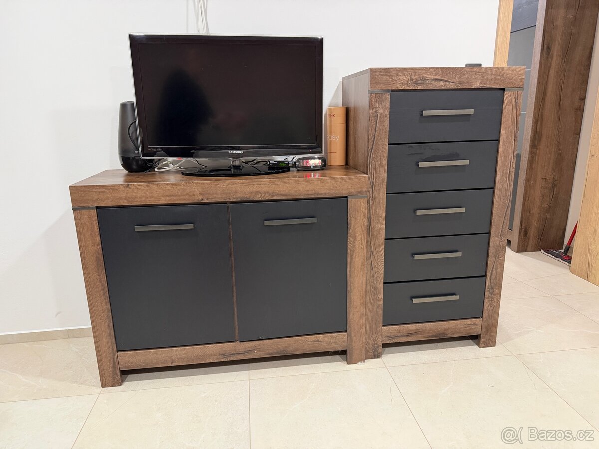 Obývací nábytek BALIN – tmavý dub / černá - 6