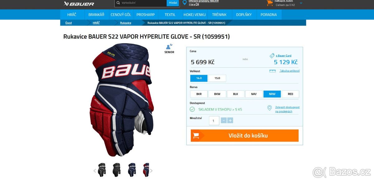 Profi rukavice Bauer Vapor Hyperlite ( velikost 14" ) - NOVÉ - 6