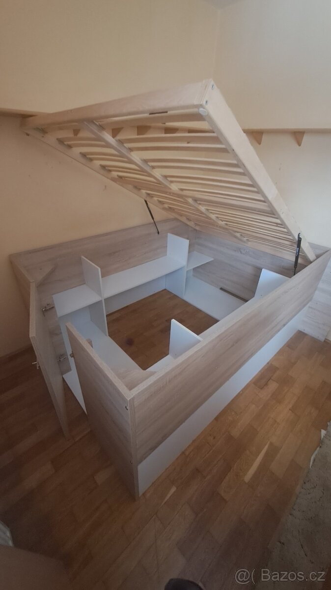 Postel s velkým úložným prostorem 140x200 v barvě dub - 6