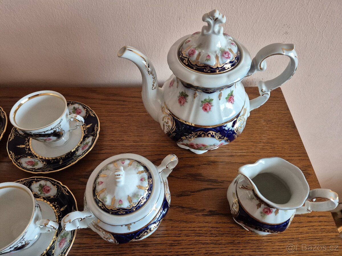 Kávová souprava kobalt kytičky Leander - 6