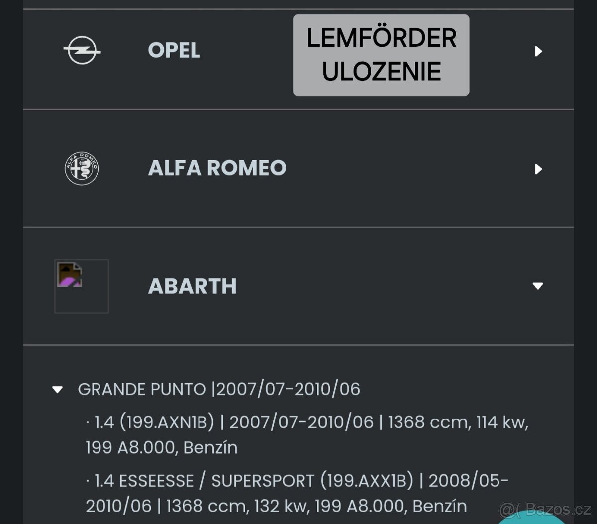 Ulozenie Motora Fiat, Alfa Romeo, Opel, Abarth. - 6