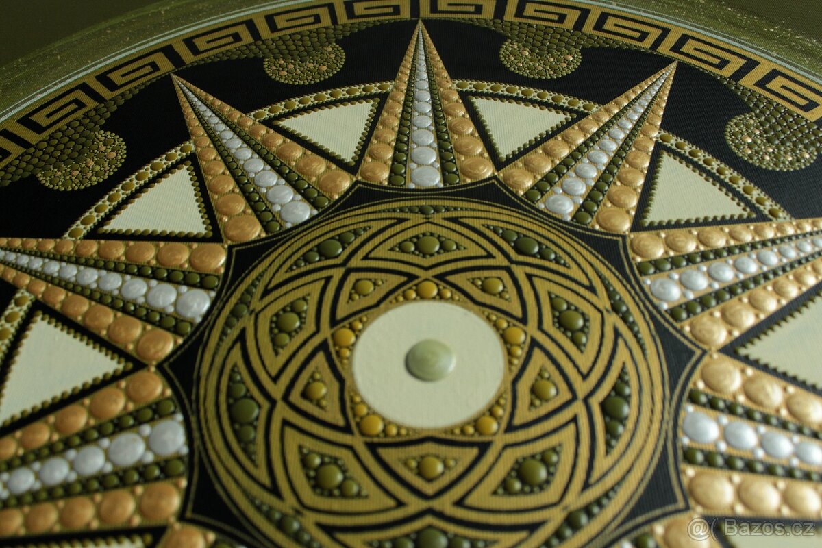 Mandala -olivově zlatá 60x60 cm posvátná geometrie - 6