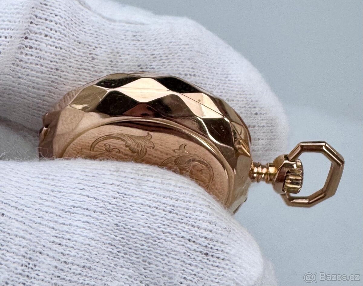 18K CELO ZLATÉ KAPESNÍ HODINKY S MONOGRAMEM - FUNKČNÍ - 6