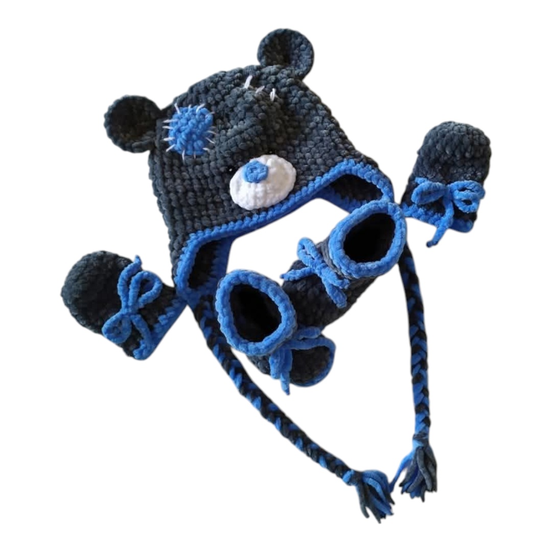 Medvídková čepice, botičky + rukavice - 6