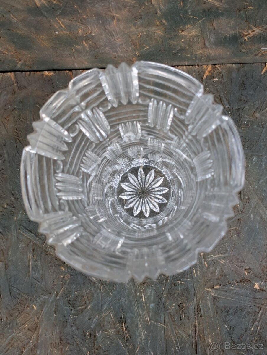 Retro větší broušená váza, geometrický vzor. Těžká. - 6