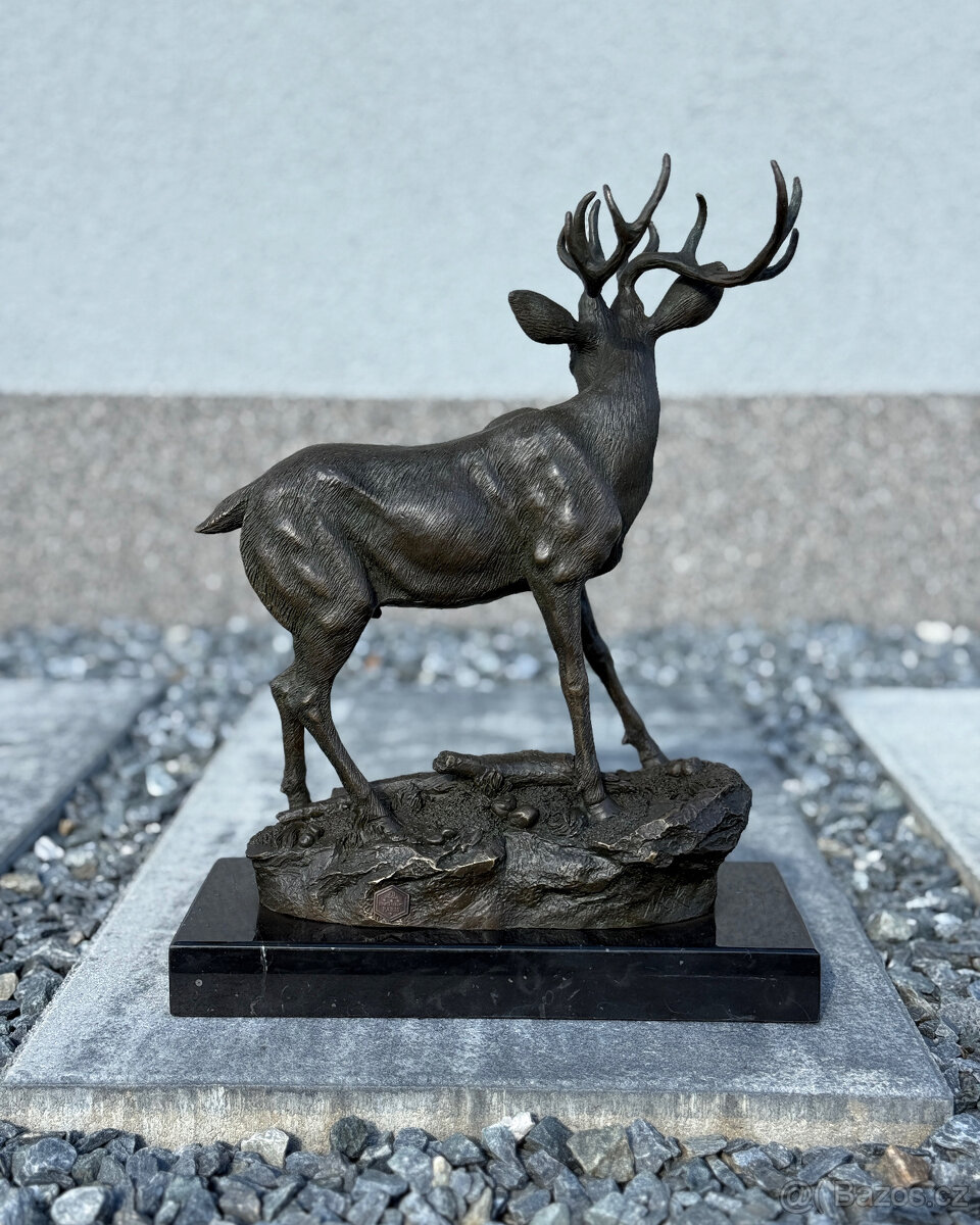 Bronzová socha Jelen majestátní zvířete dekorace příroda - 6