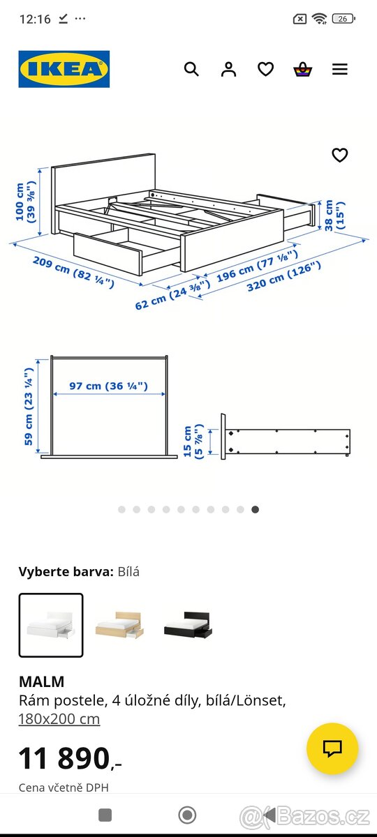 Prodám manželskou postel IKEA 180cm x 200cm - 6