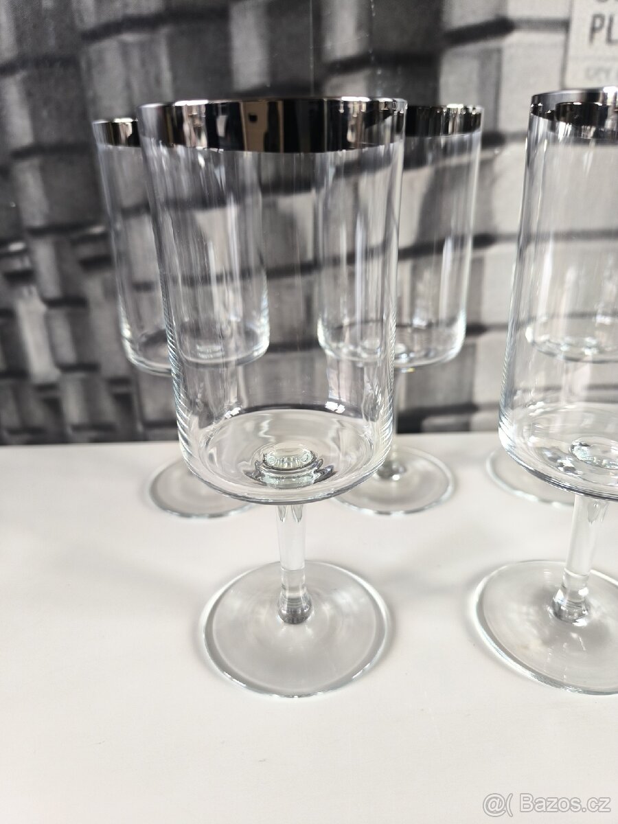 Sada vintage sklenic na noze s platinovým okrajem - 6