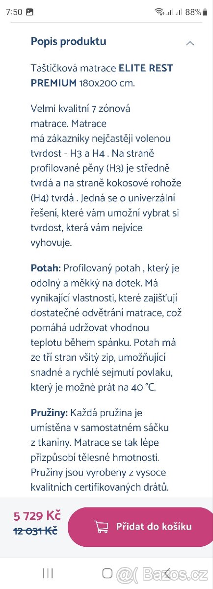 NOVÁ TAŠTIČKOVÁ MATRACE 180x200 - 6