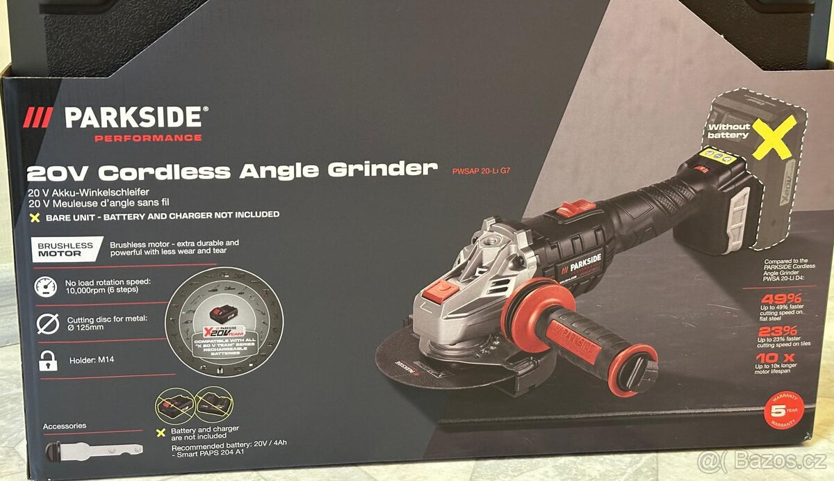 Aku úhlová bruska PWSAP 20-Li G7 - Parkside Performance - 6