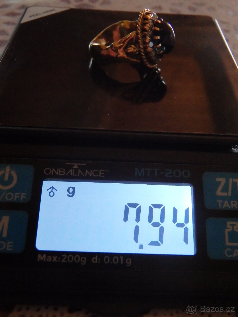 Starožitný zlatý 21,6K prsten se safírem a diamanty. - 6