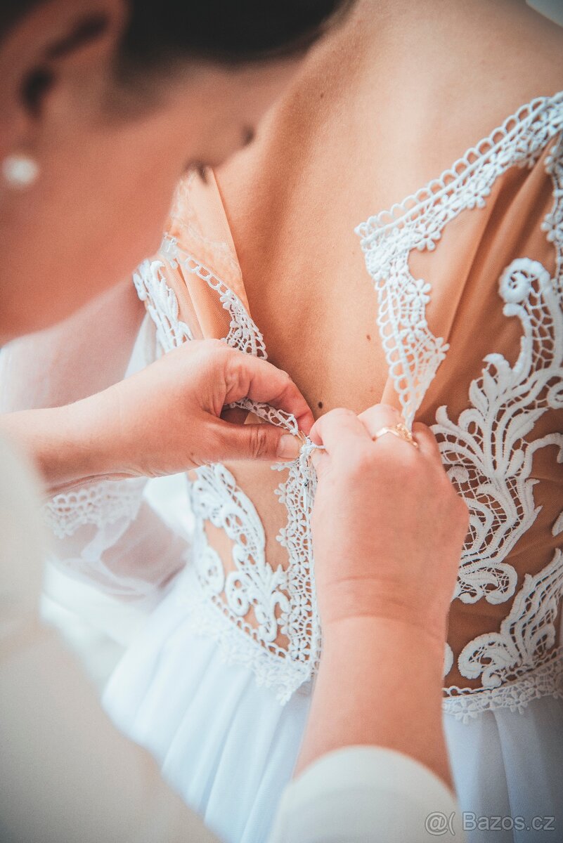 Ručně šité svatební šaty bílé - 6