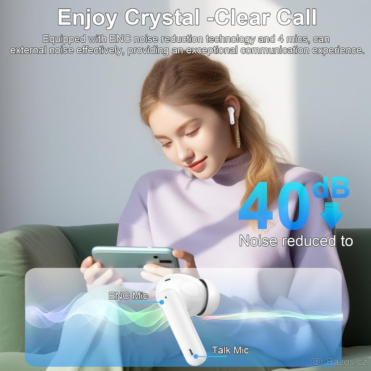 Bezdrátová sluchátka Btootos A90 Pro – Bluetooth 5.4, ENC - 6