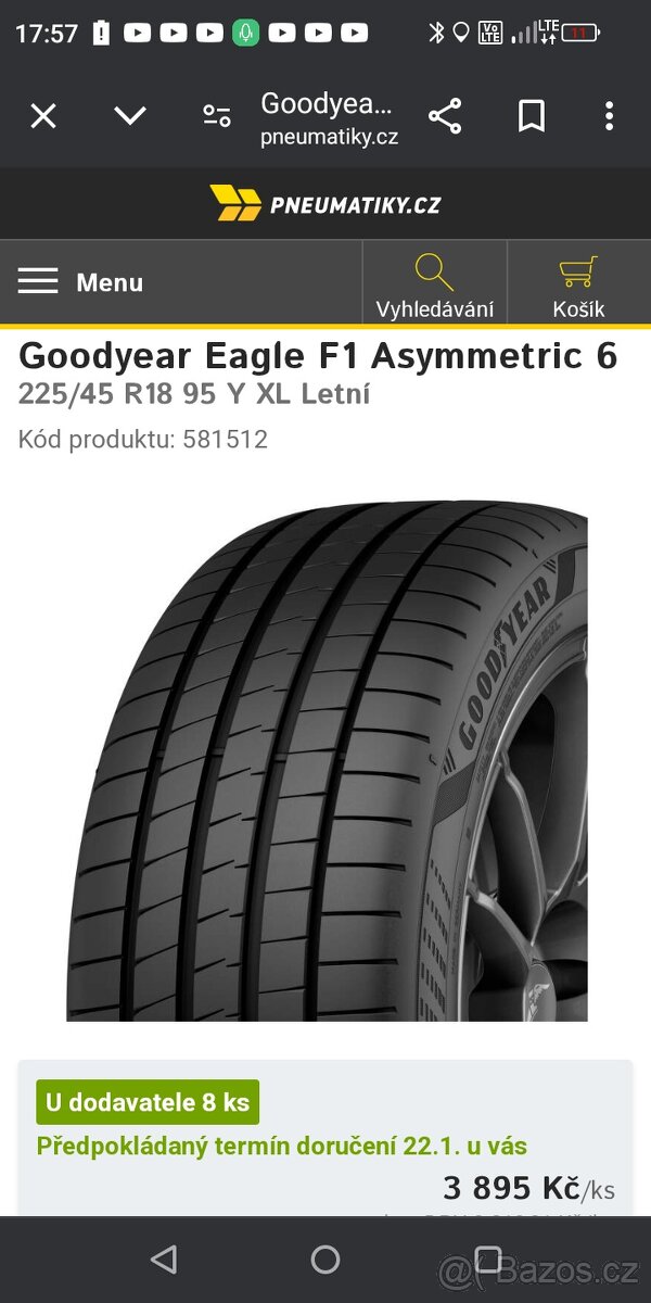 225/45 R18 XL Nové Letní Goodyear Eagle F1 - 6