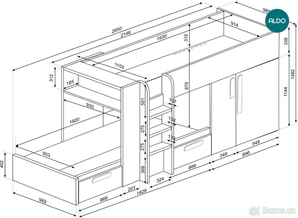 Patrová postel pro dvě děti (palanda) 90x200 - výrobce Aldo - 6