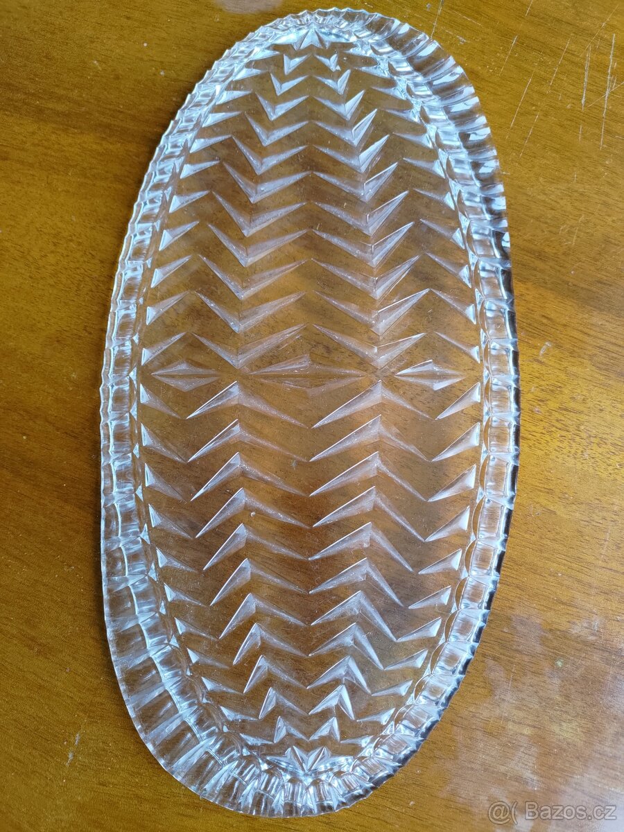 Skleněný broušený tác, podnos - 6