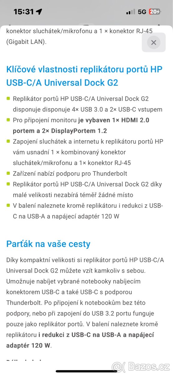 Dokovací stanice HP USB-C/A Universal Dock G2 super stav - 6
