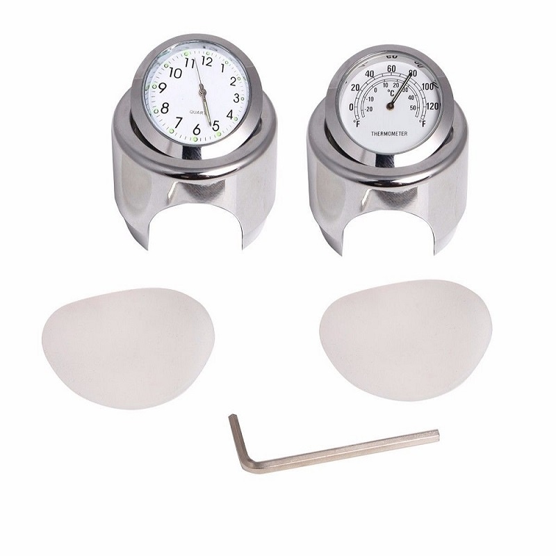 Chromované moto hodinky a teploměr na řídítka. - 6