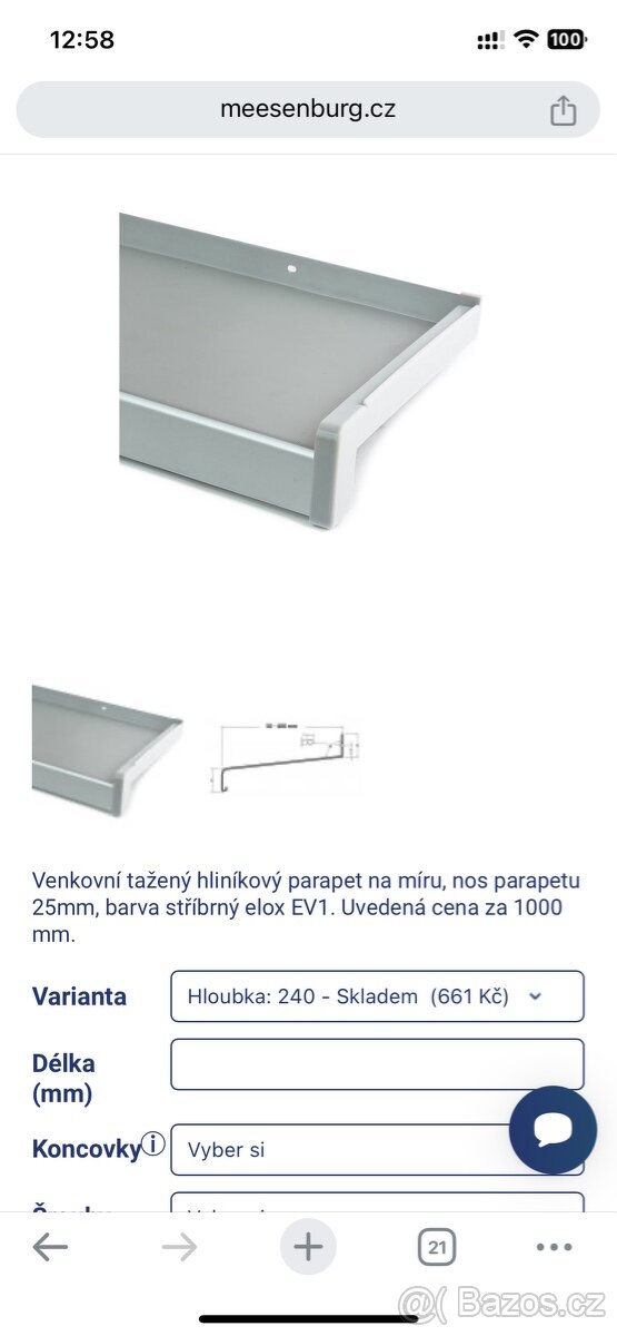 Parapety tažený hliník ELOX - stříbrná - 6