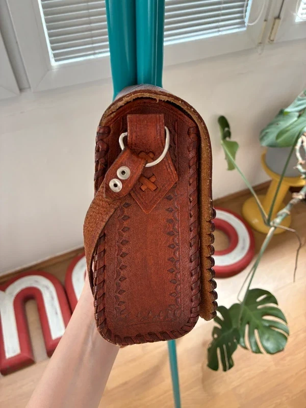 Kožená hnědá kabelka - handmade - 6