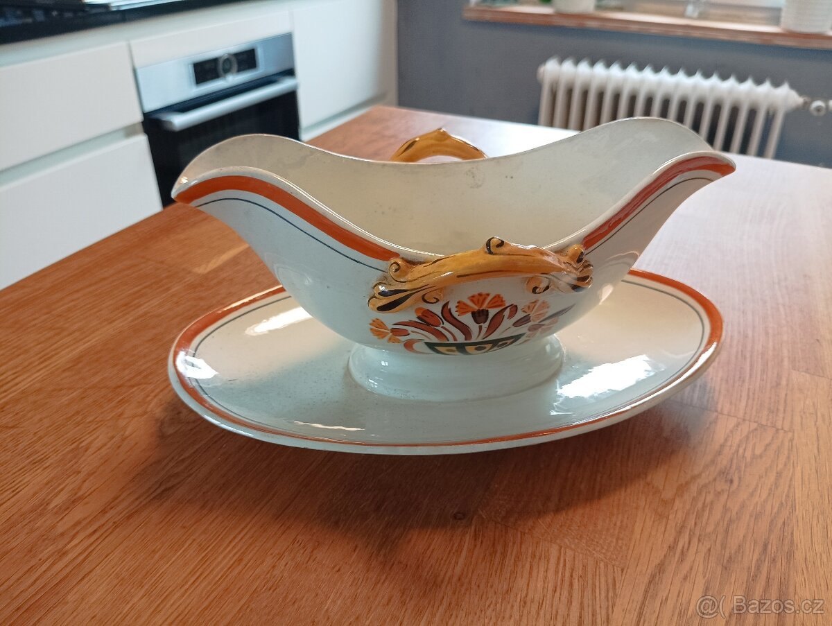 STAROŽITNÝ FAJÁNS ART DECO OMÁČNÍK CREIL ET MONTEREAU FRANCI - 6