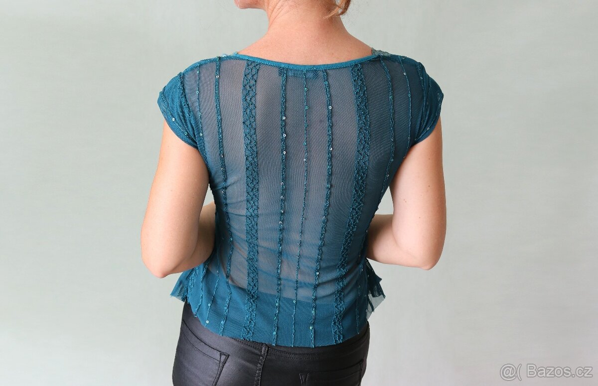 Společenský krajkový top s flitry vel.S - 6