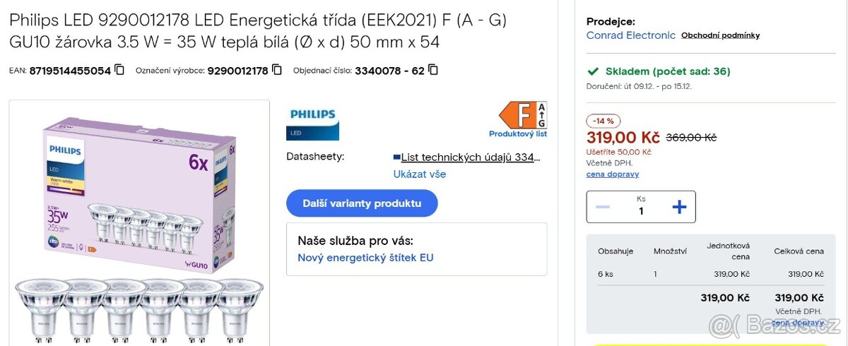 587 - 4 sady á 6x LED halogen PHILIPS GU10 - SLEVA 40% - 6