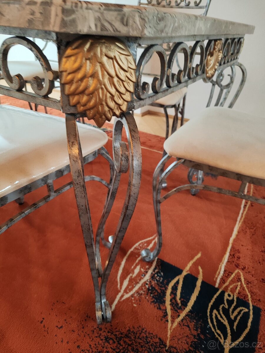 Secesně rustikální jídelní stůl a židle že Švýcarska - 6