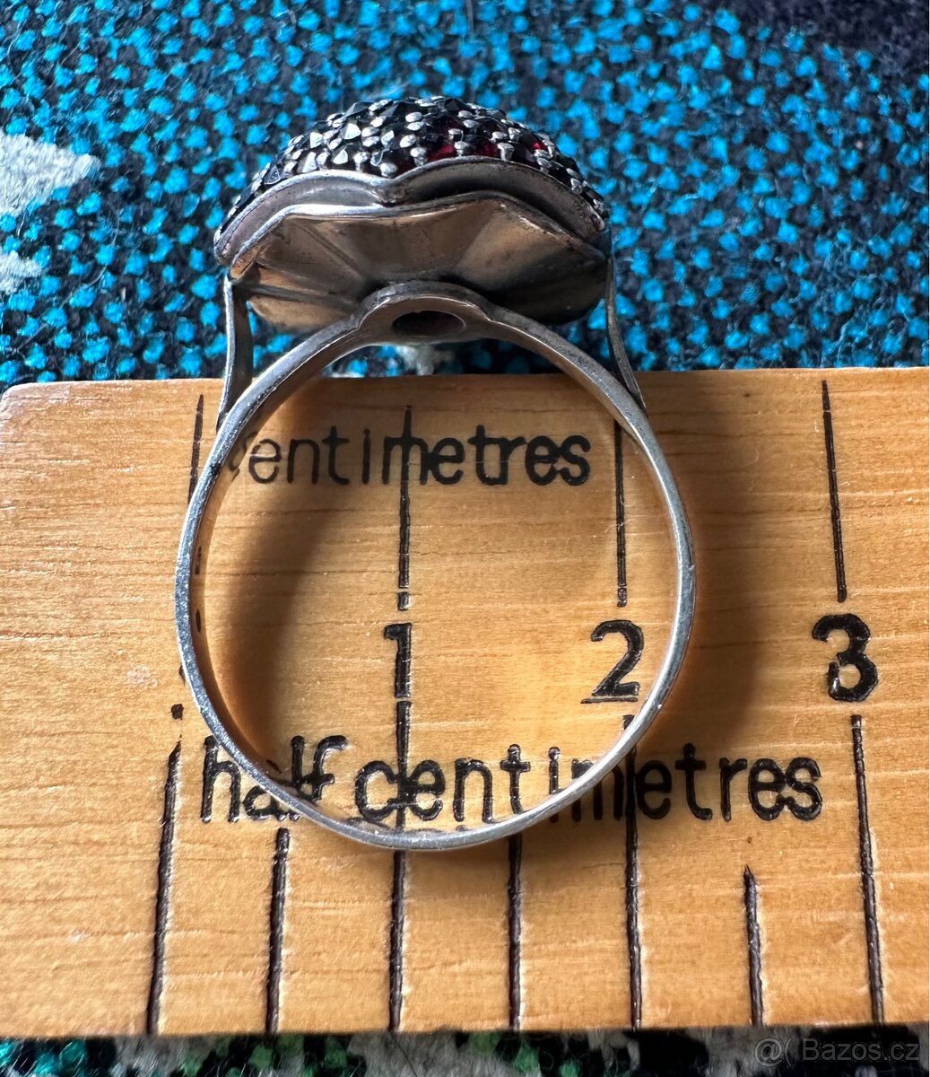 Česky granát - stříbro prsten, punc 925 velká velikost - 6