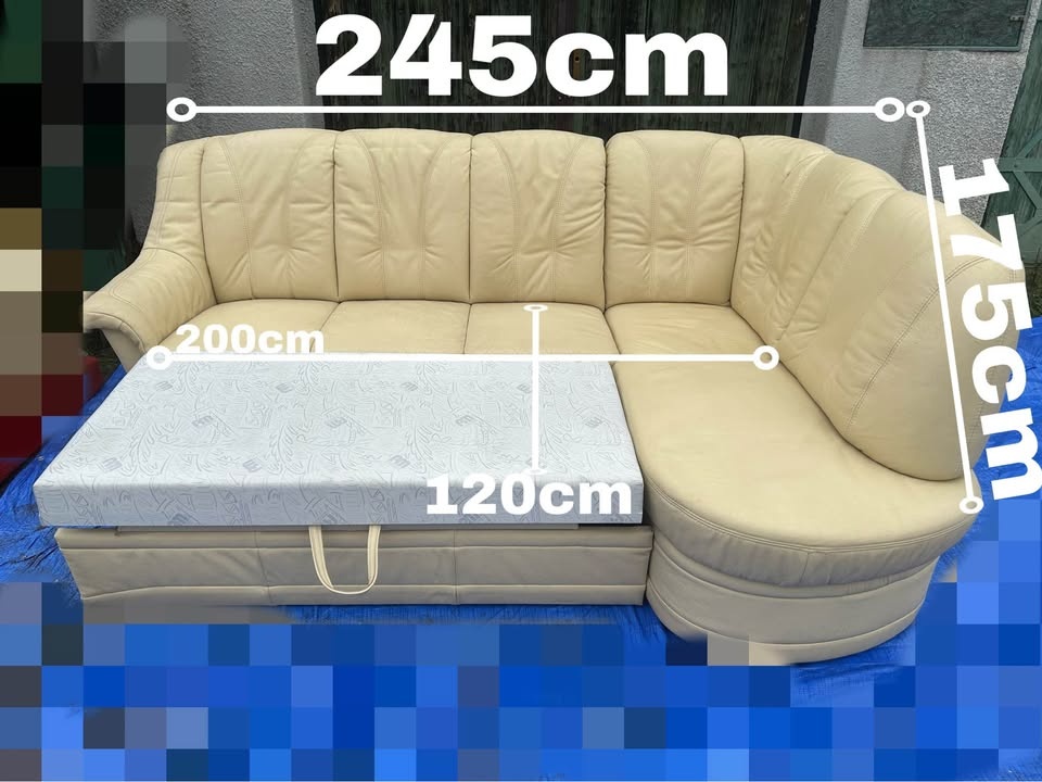 Kožena rozkládací sedacka s uložakem - 6