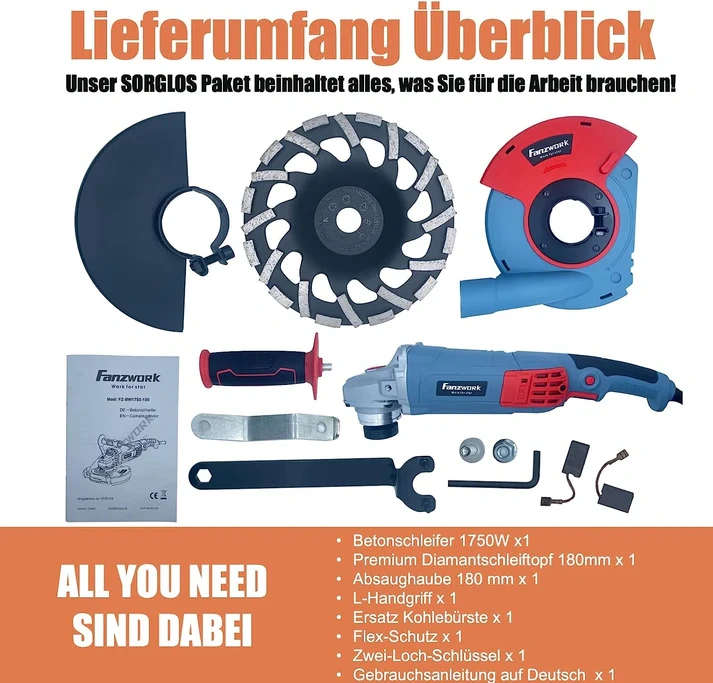 Nová Sanační bruska FANZWORK 1750W/180mm, 7500 ot./min - 6