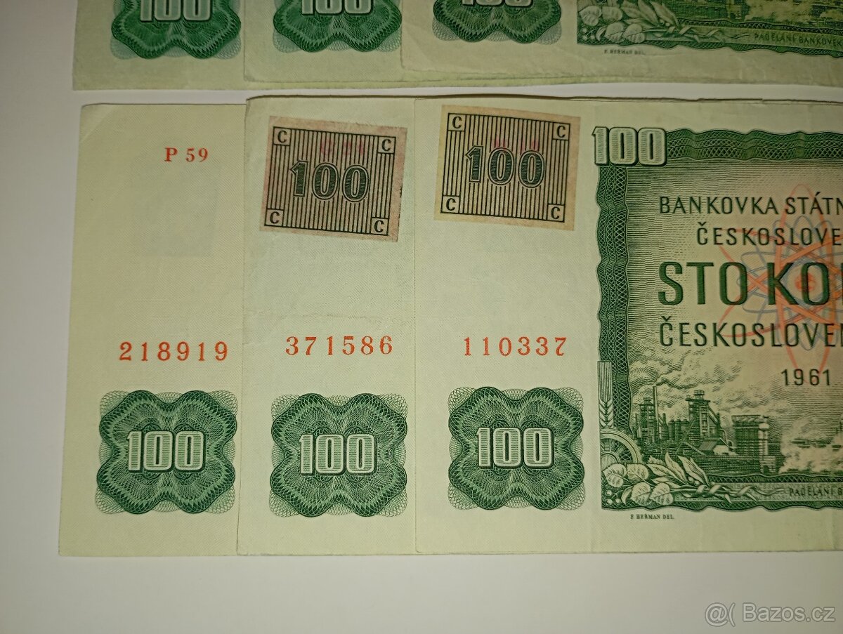 BANKOVKY 100 KČS 1961, VŠECHNY VYDANÉ SÉRIE - 6