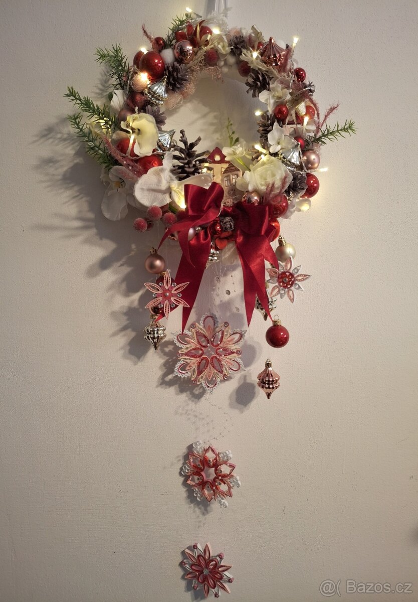 Věnec Vánoční červeno-růžový - 6