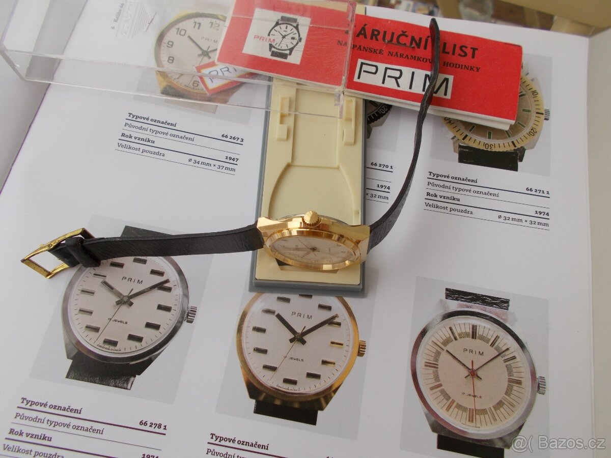 luxusni zlacene trezor hodinky prim 1974 komplet funkcni - 6