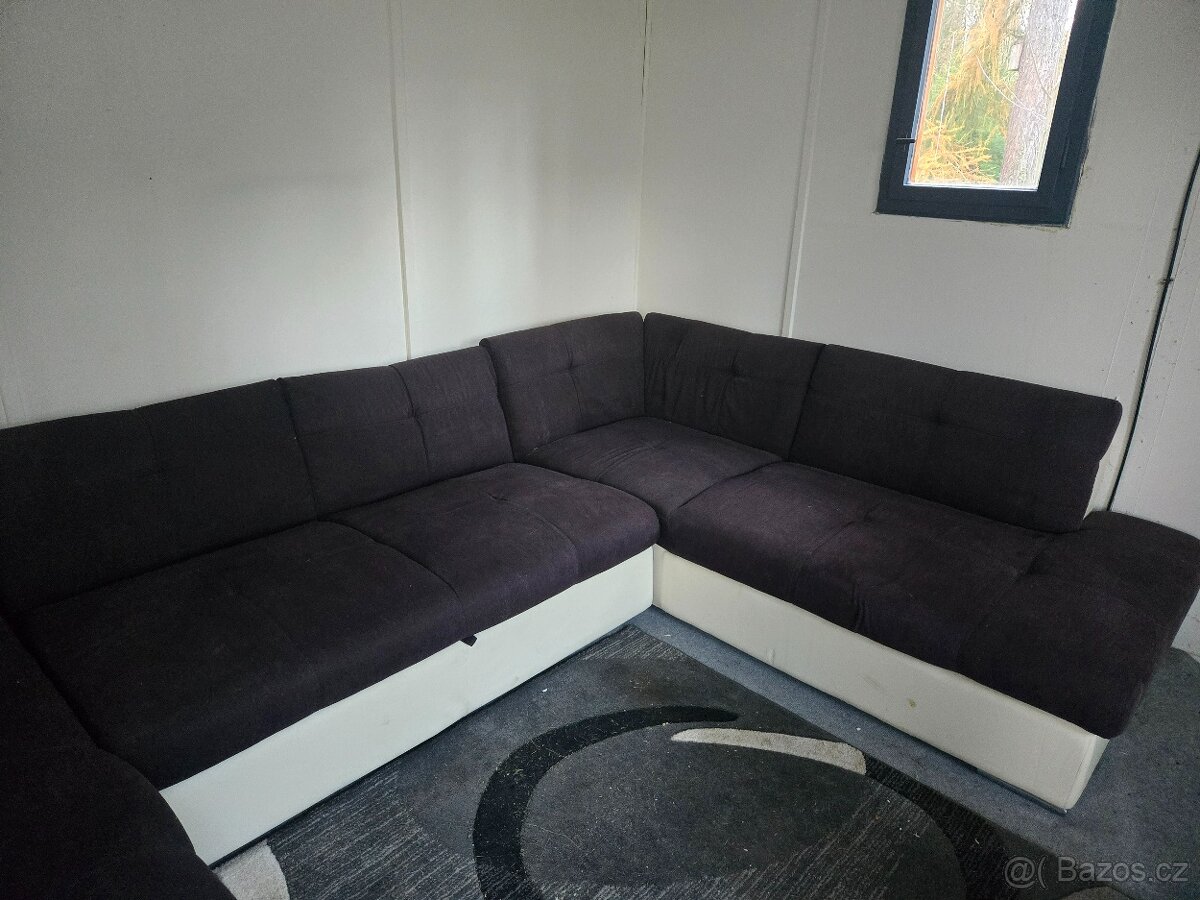 Prodej sedací rozkládací soupravy koženka a látka - 6