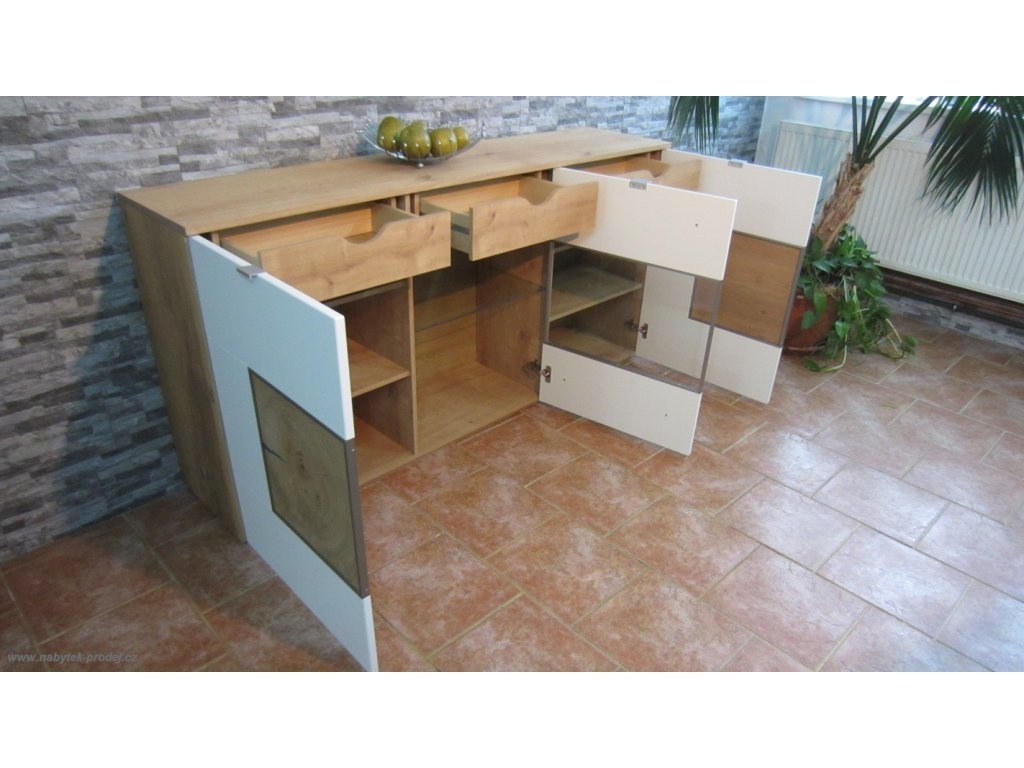 Obývací stěna Parma Germany - Dub masiv / bílá mat MDF - 6