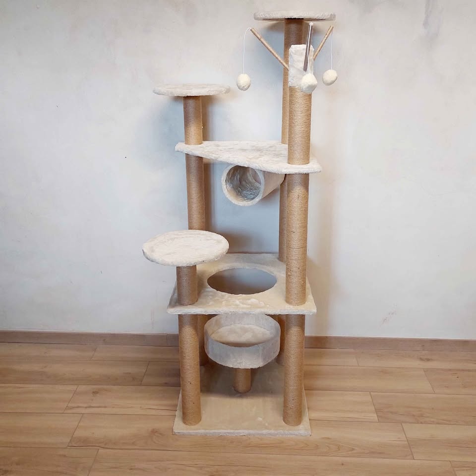 Béžové 146cm vysoký kočičí strom - škrabadlo - nové - 6