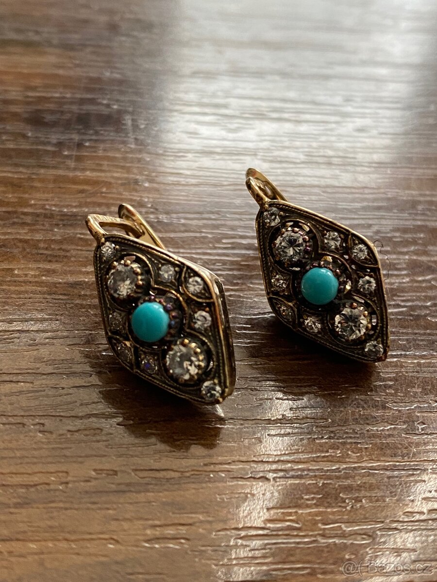 Zlaté náušnice s tyrkysem - 6