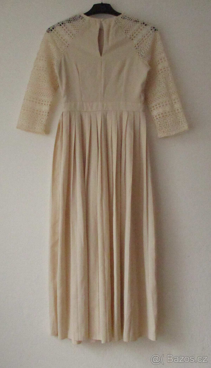 Dámské midi šaty béžové krajkové plisované S 36 - 6