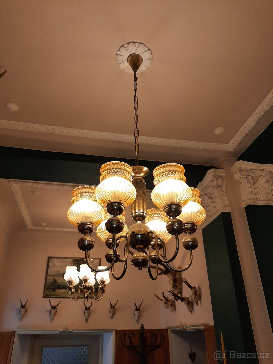 krásný starý šestiramenný lustr - 6