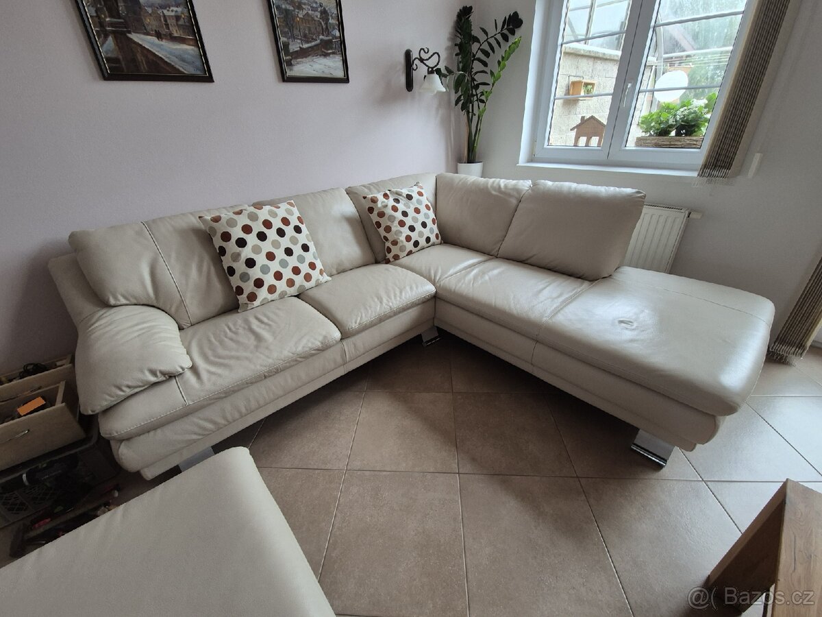 Kožená krémová sedačka - 6