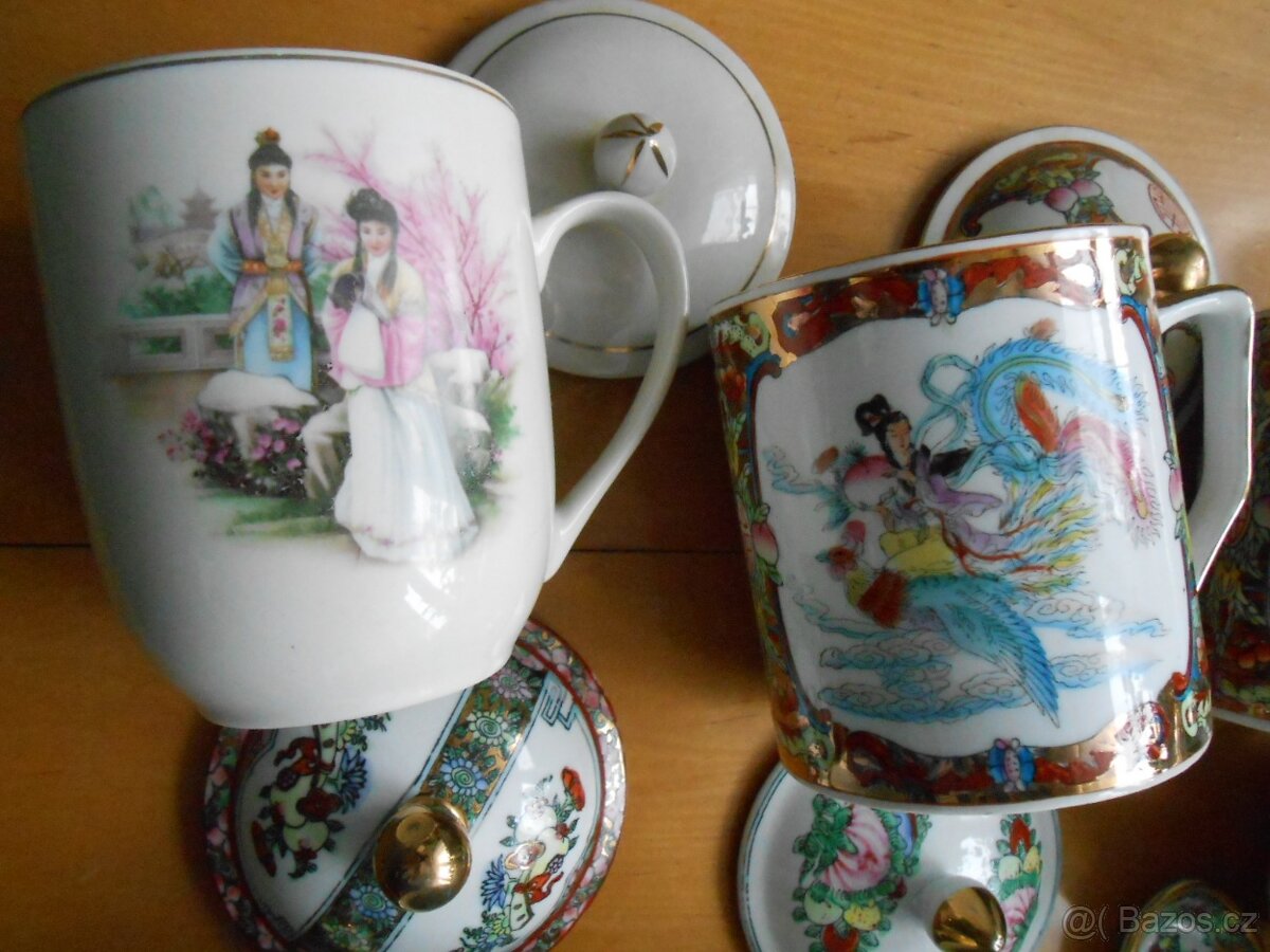 11kusů starý čínský porcelán - jedno víčko má lepenou špičku - 6