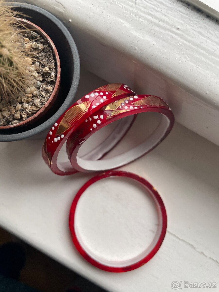 Starožitné skleněné jablonecké kroužky bangle - 6